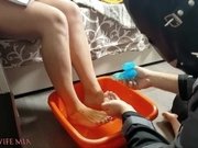 Personal spa slave cleans Mistress feet
